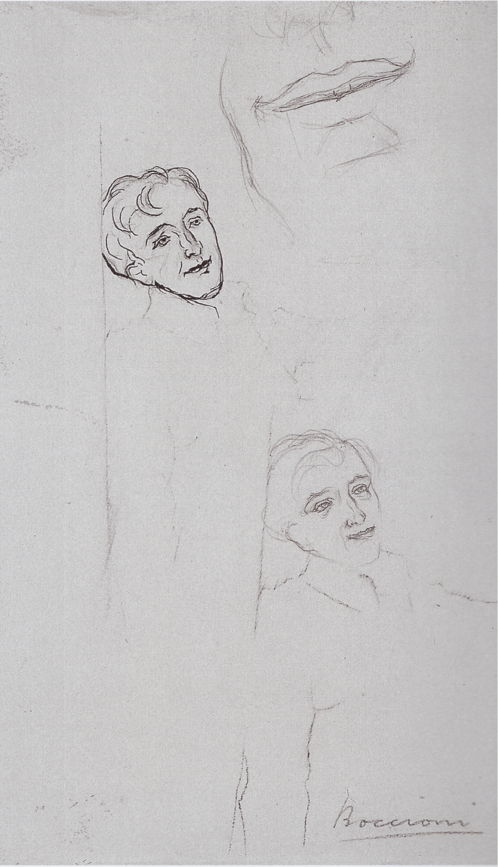 Studi per ritratti "In letizia ben fare", Ritratti (disegno preparatorio, opera isolata) di Boccioni Umberto - ambito italiano (primo quarto XX)