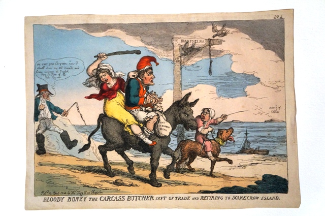 Il sanguinario ossuto macellaio di carcasse cessa il commercio e si ritira all'isola spaventapasseri, Napoleone (stampa) di Rowlandson Thomas (primo quarto sec. XIX)