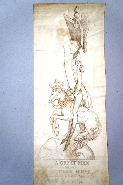Un grande uomo sul suo cavallo di legno, Napoleone (stampa) di Rowlandson Thomas - ambito inglese (inizio sec. XIX)