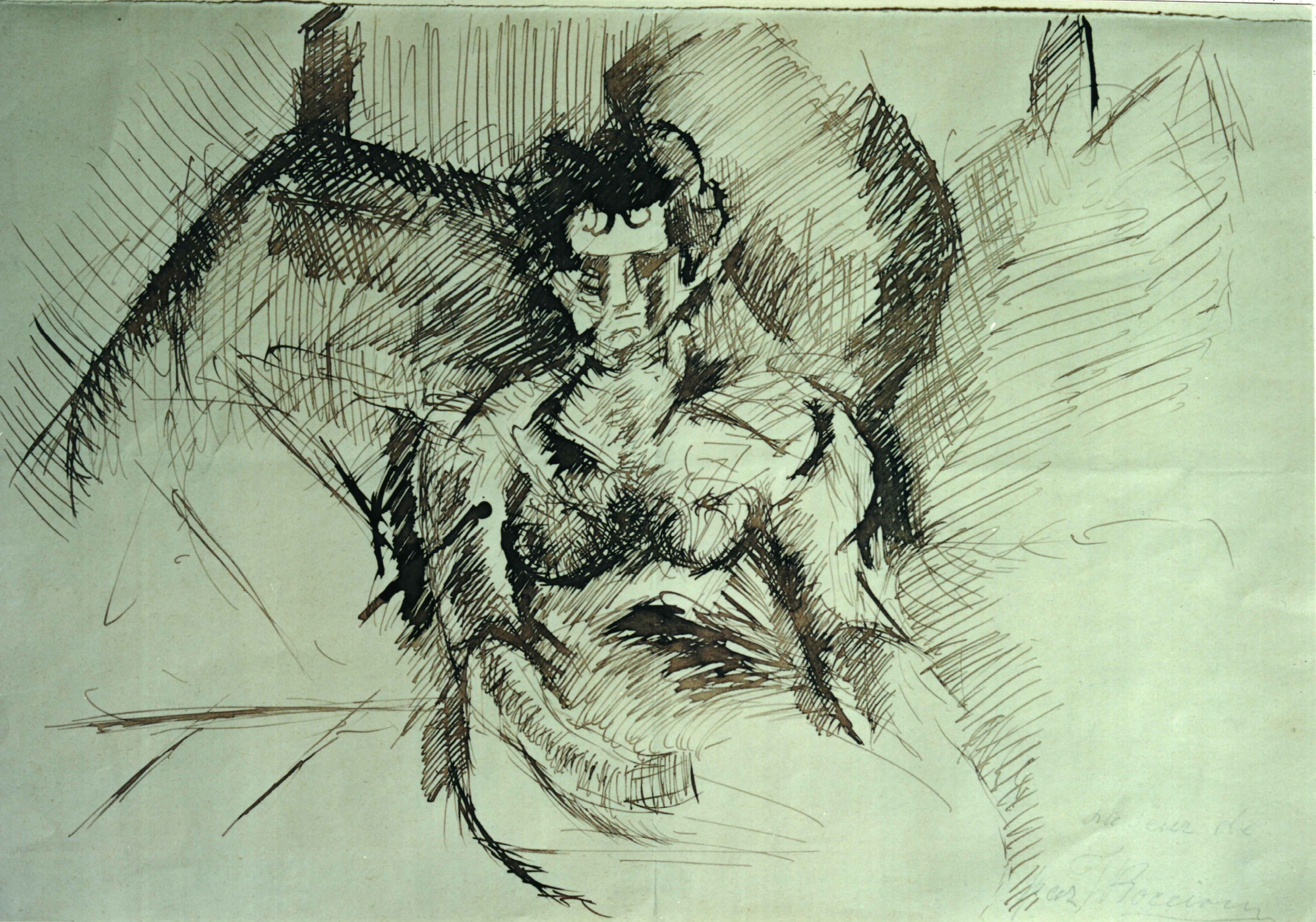 Studio di donna su di un divano, figura femminile seduta (disegno, opera isolata) di Boccioni Umberto (primo quarto Sec. XX)