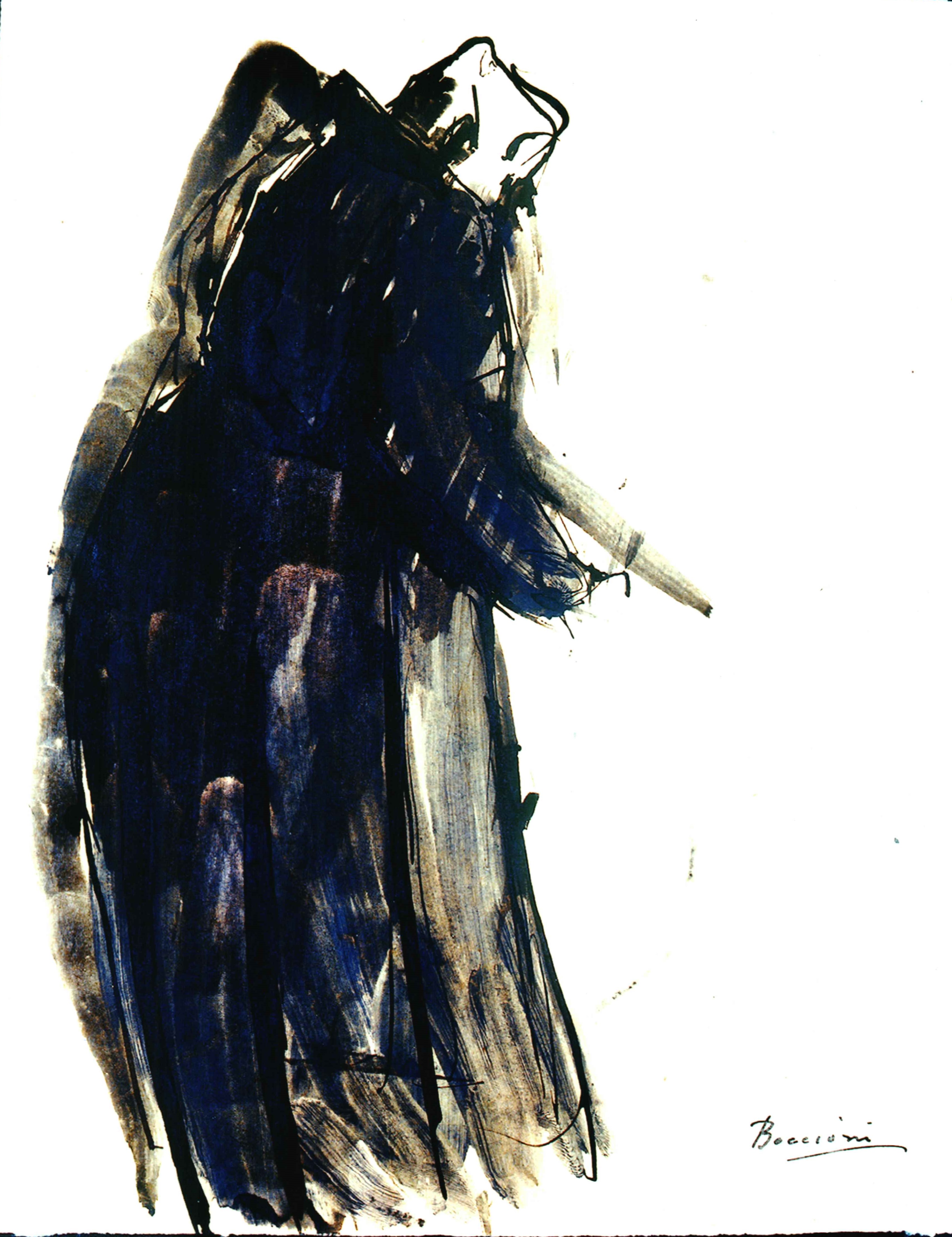 Figura femminile in piedi (verso), Figura femminile in piedi (disegno, opera isolata) di Boccioni Umberto (prima metà Sec. XX)