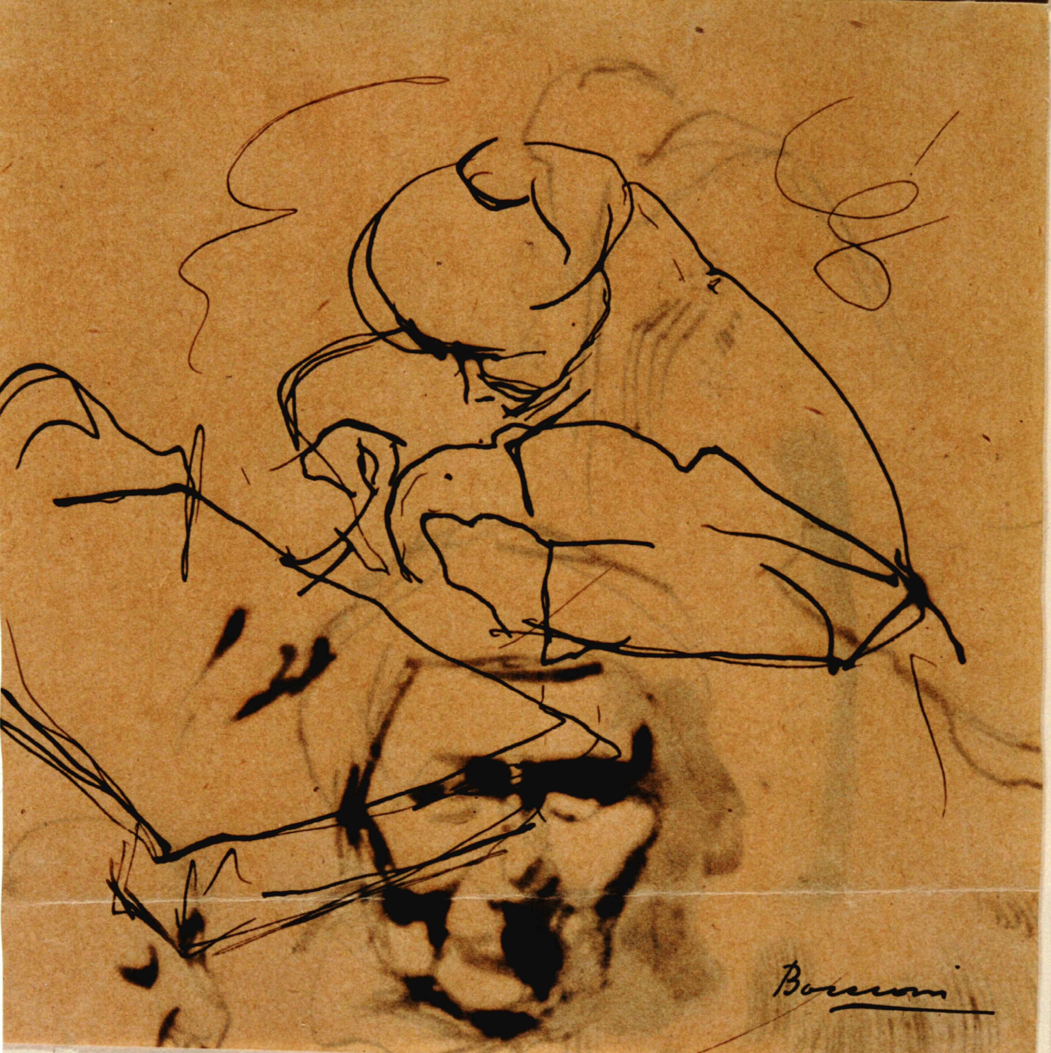 Schizzo della madre che lavora (recto), figura femminile seduta (disegno, opera isolata) di Boccioni Umberto (prima metà Sec. XX)