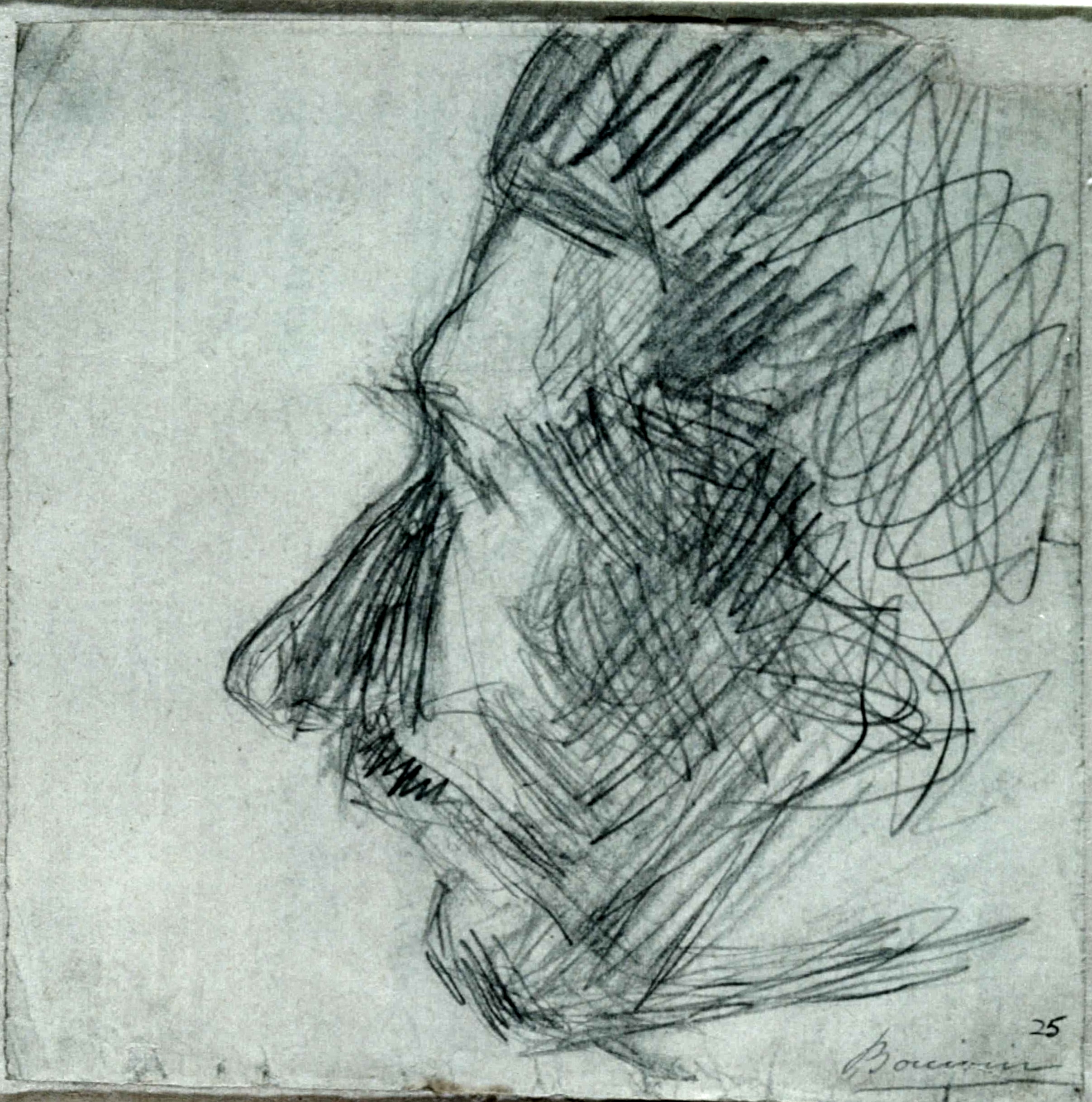 Profilo di uomo (recto), ritratto d'uomo di profilo (disegno, opera isolata) di Boccioni Umberto (inizio sec. XX)