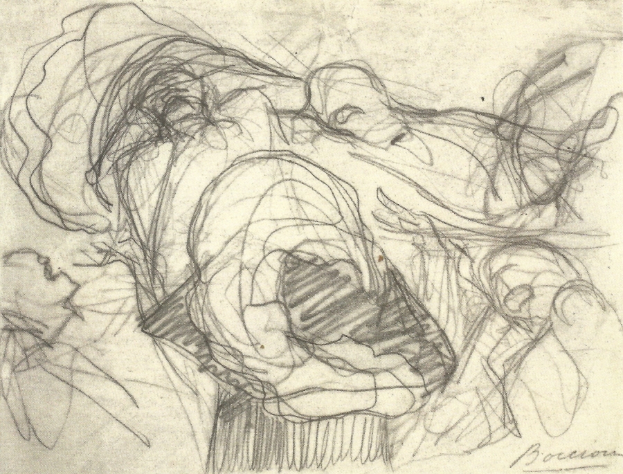Studio per "La risata" (recto), figure (disegno, opera isolata) di Boccioni Umberto (primo quarto sec. XX)