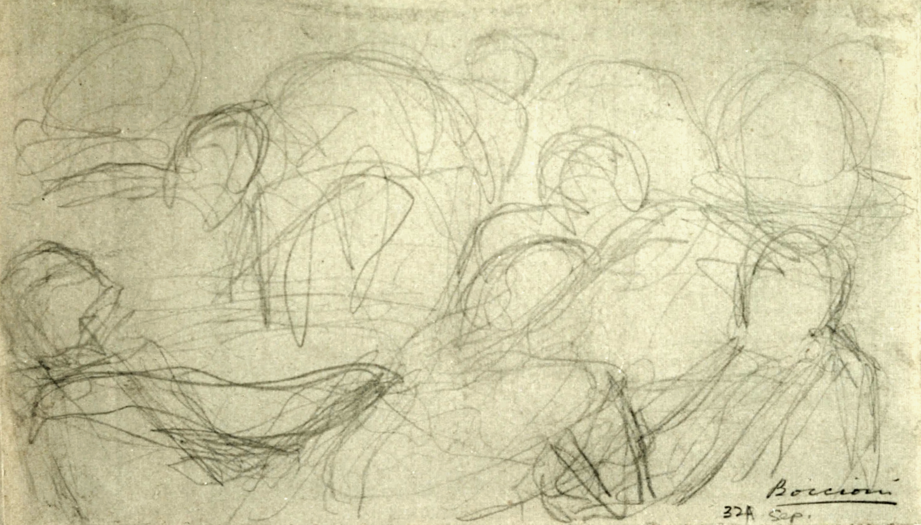 Studio per "La risata", figure (disegno, opera isolata) di Boccioni Umberto (primo quarto sec. XX)