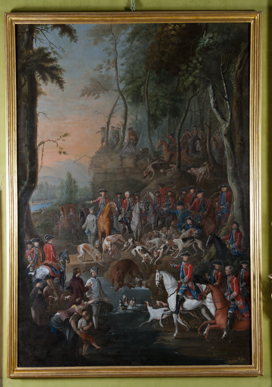 L'Hallaly sur pied, Carlo Emanuele III e Vittorio Amedeo III di Savoia a caccia (dipinto, opera isolata) di Cignaroli Vittorio Amedeo (scuola) (terzo quarto sec. XVIII)
