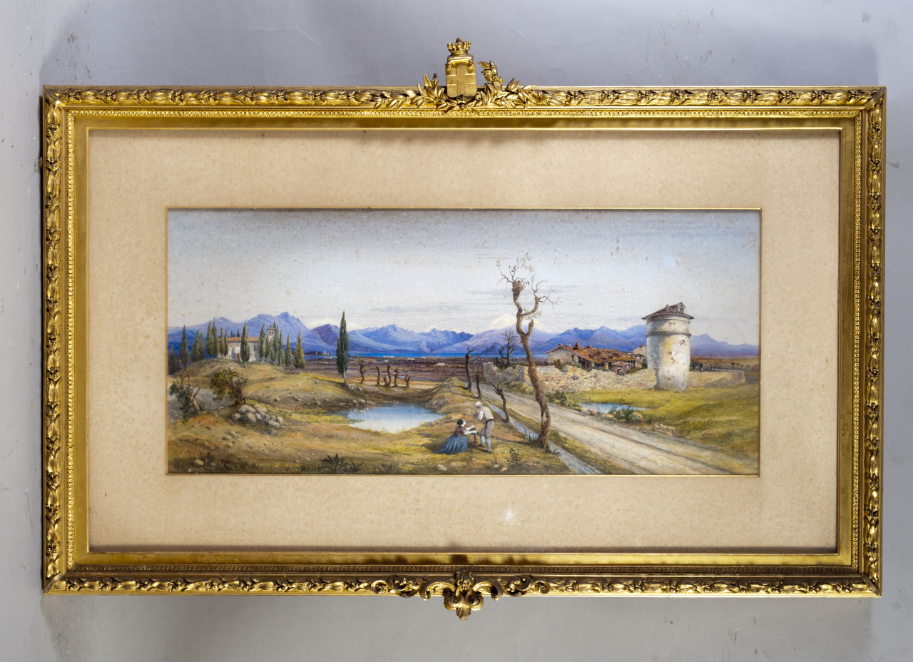 paesaggio con coppia di contadini (disegno) di Cook Henry Richard (terzo quarto sec. XIX)