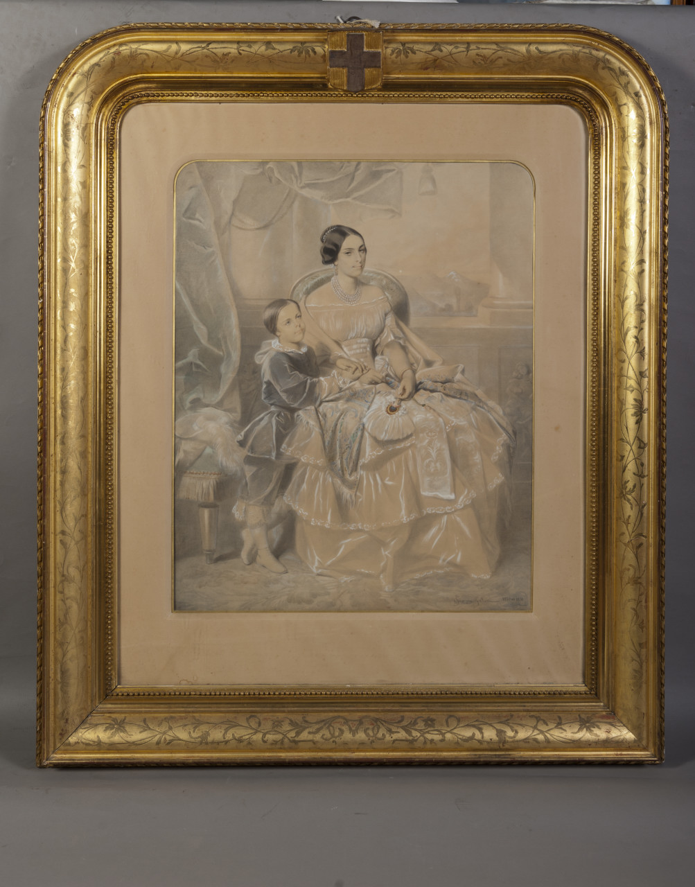ritratto di Maria Adelaide d'Asburgo Lorena con il principe Umberto di Savoia (disegno) di Selon Joseph (metà sec. XIX)