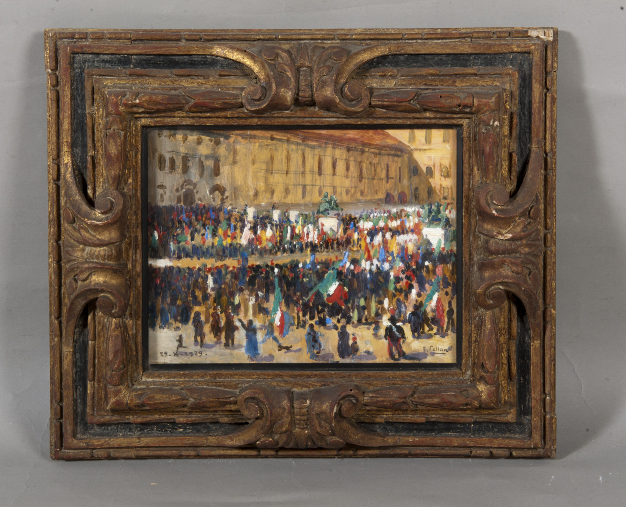 piazza antistante al Palazzo Reale di Torino (dipinto, opera isolata) di Vellan Felice (secondo quarto sec. XX)