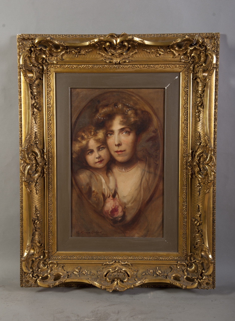 ritratto femminile e di una bambina (dipinto, opera isolata) di Manatschek M (sec. XX)