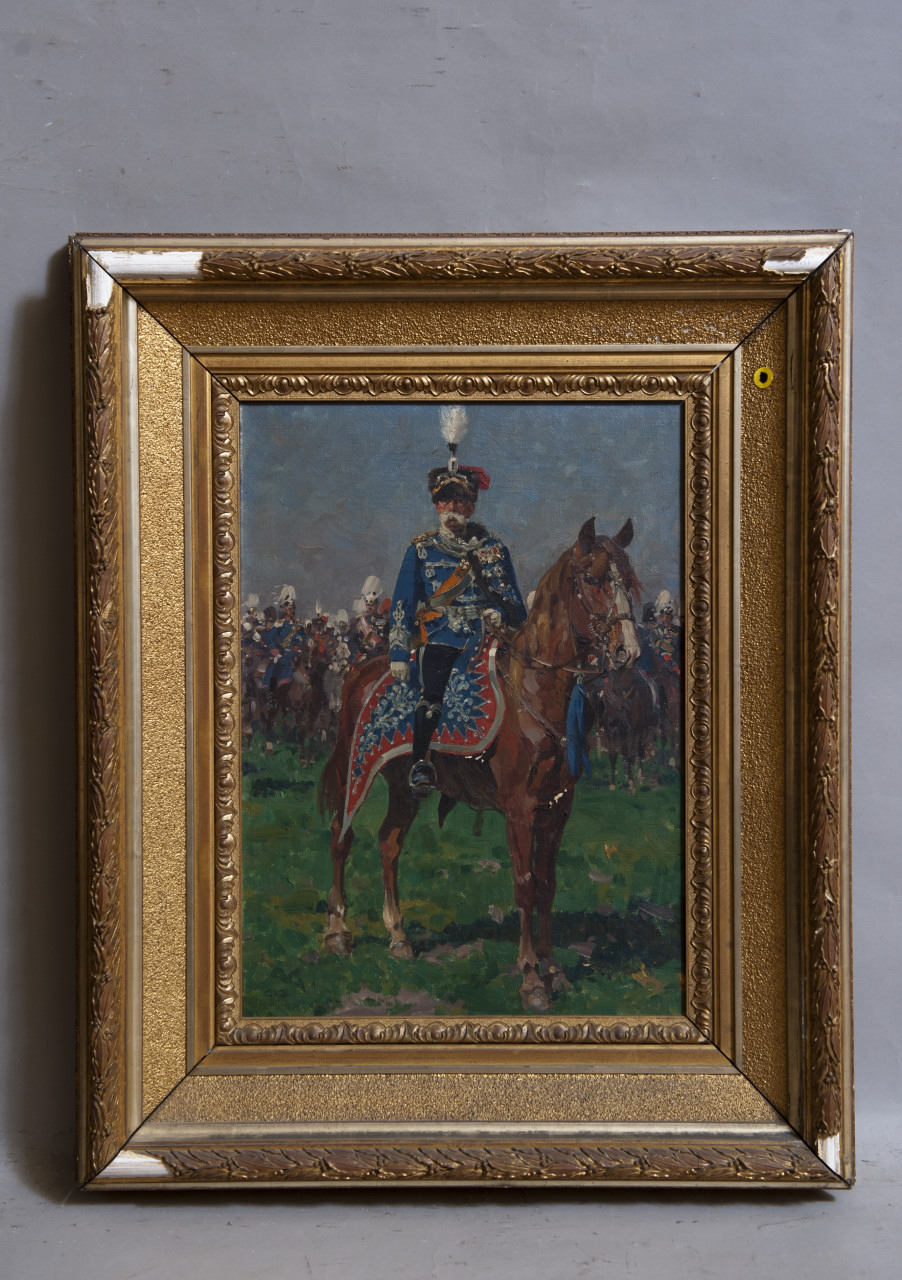 Umberto I di Savoia a cavallo in divisa prussiana (dipinto, opera isolata) - ambito europeo (fine sec. XIX)
