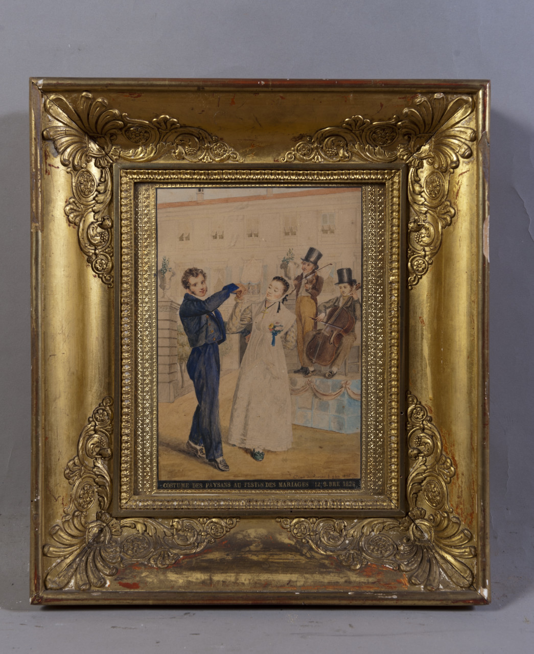 Costume de paysans au festin des mariages, coppia di nizzardi che danzano (acquerello) di Cais Pierlas Ippolito de (secondo quarto sec. XIX)