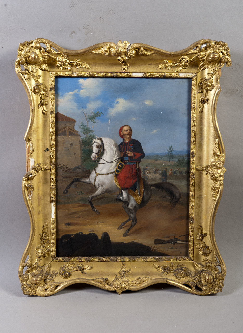 Vittorio Emanuele II di Savoia a cavallo vestito alla zuava (dipinto, opera isolata) di Barabino Pietro (metà sec. XIX)