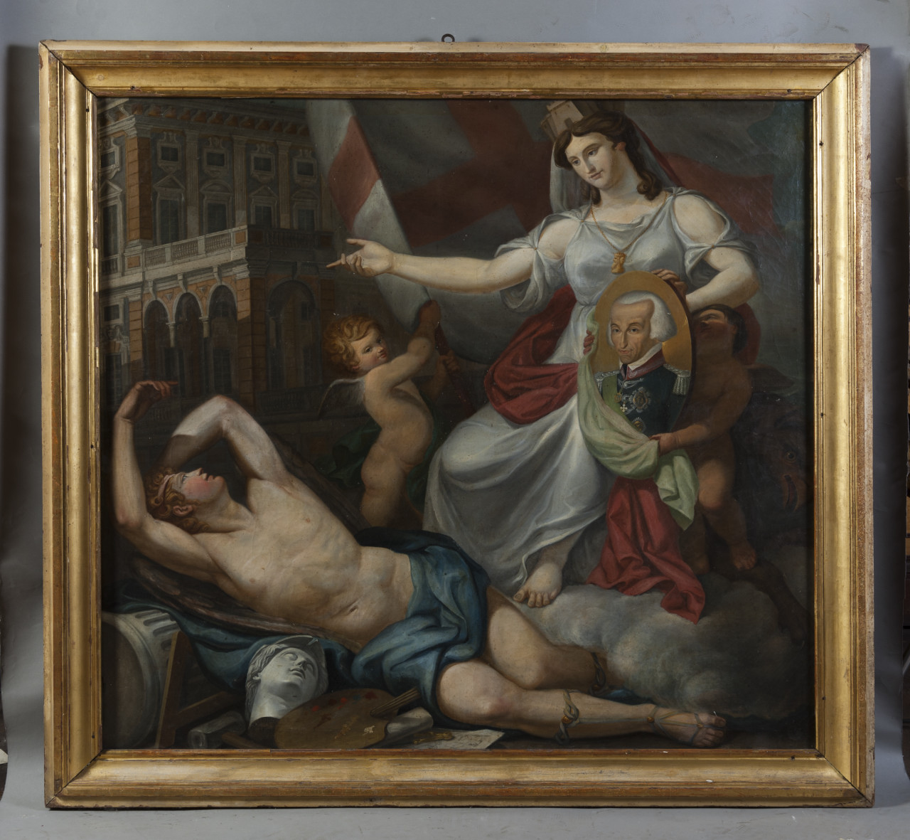 apoteosi di Vittorio Emanuele I di Savoia (dipinto, opera isolata) di Del Pino (secondo quarto sec. XIX)