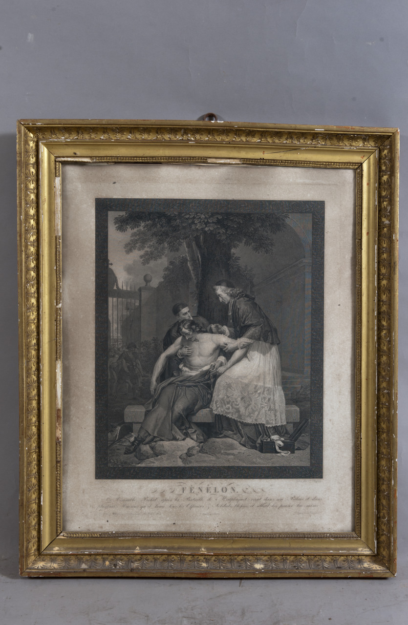 Fénélon, Fénélon soccorre un ferito (stampa) di Fragonard Jean Honoré, Baquoy Pierre Charles (secc. XVIII-XIX)