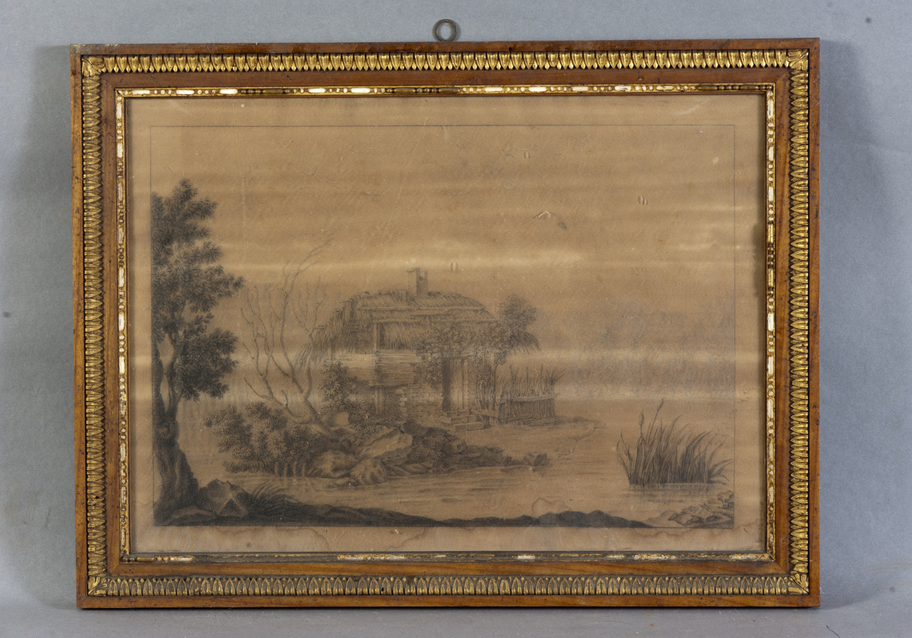 Paesaggio lacustre (disegno, opera isolata) - ambito piemontese (XIX)