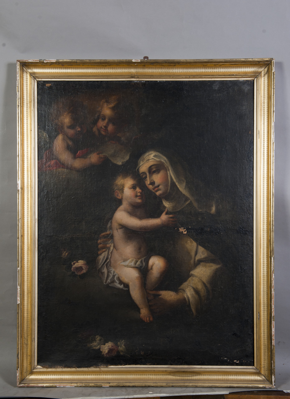 Santa Teresa e il Bambino Gesù (dipinto, opera isolata) - ambito piemontese (primo quarto sec. XVIII)