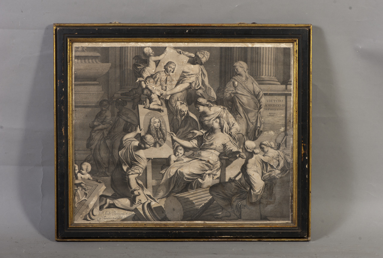 Maria Giovanna Battista di Savoia Nemours ritrae Vittorio Amedeo II di Savoia ispirandosi al Beato Amedeo IX (stampa) - ambito piemontese (seconda metà sec. XVII)