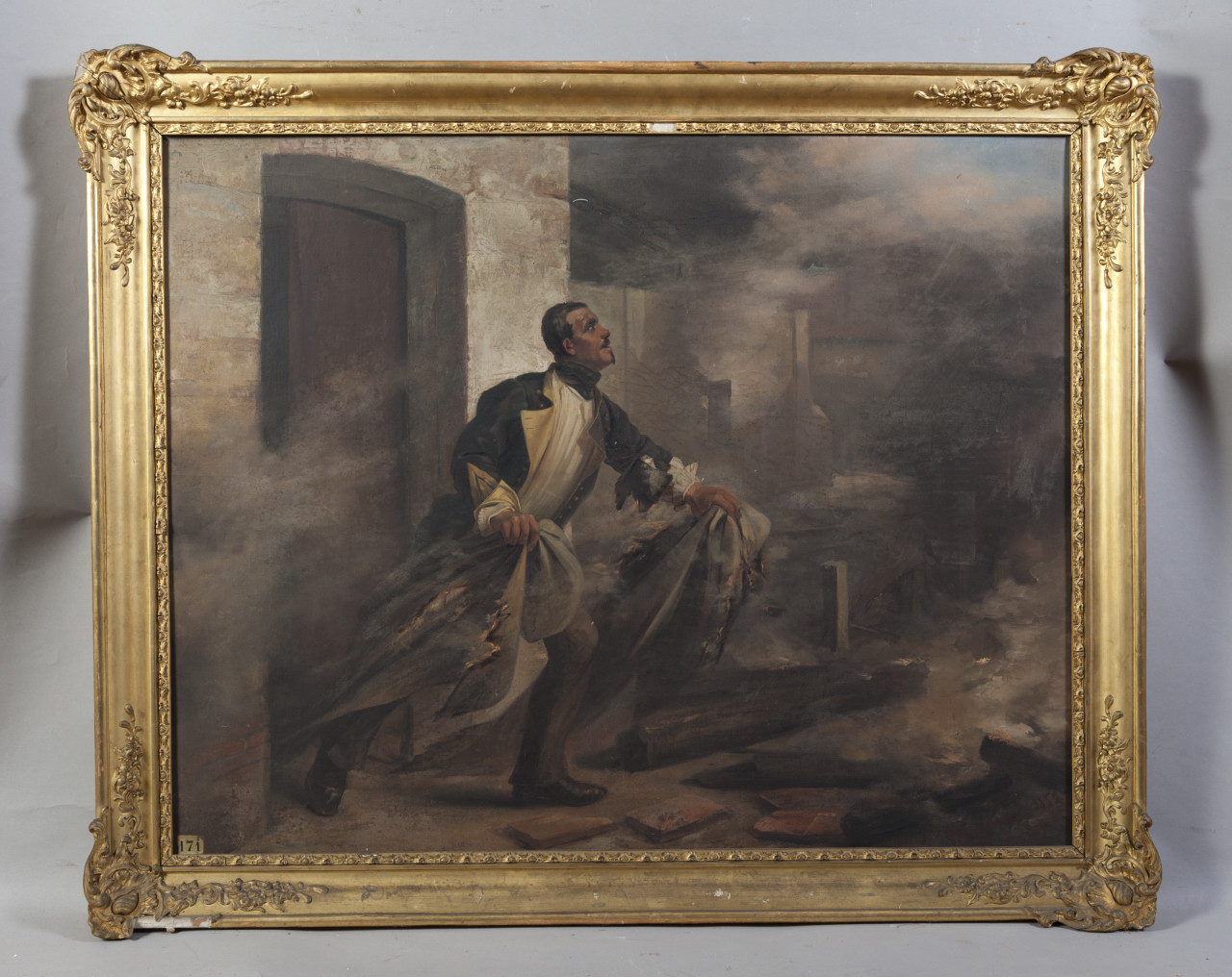 Il sergente Paolo Filippo Sacchi durante lo scoppio della polveriera di Borgo Dora (dipinto, opera isolata) di Fagnani Vittore (metà sec. XIX)
