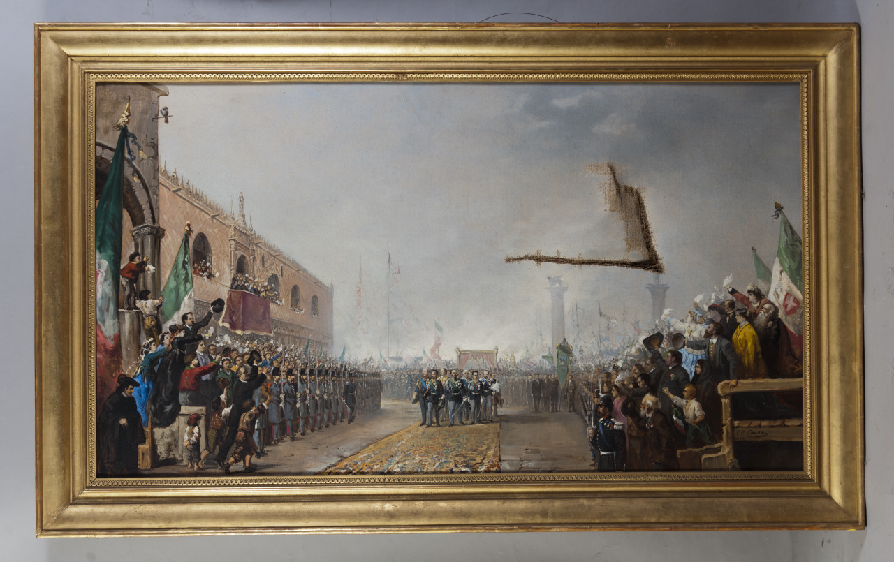 Arrivo di Vittorio Emanuele II a Venezia (dipinto, opera isolata) di Comba Francesco (terzo quarto sec. XIX)
