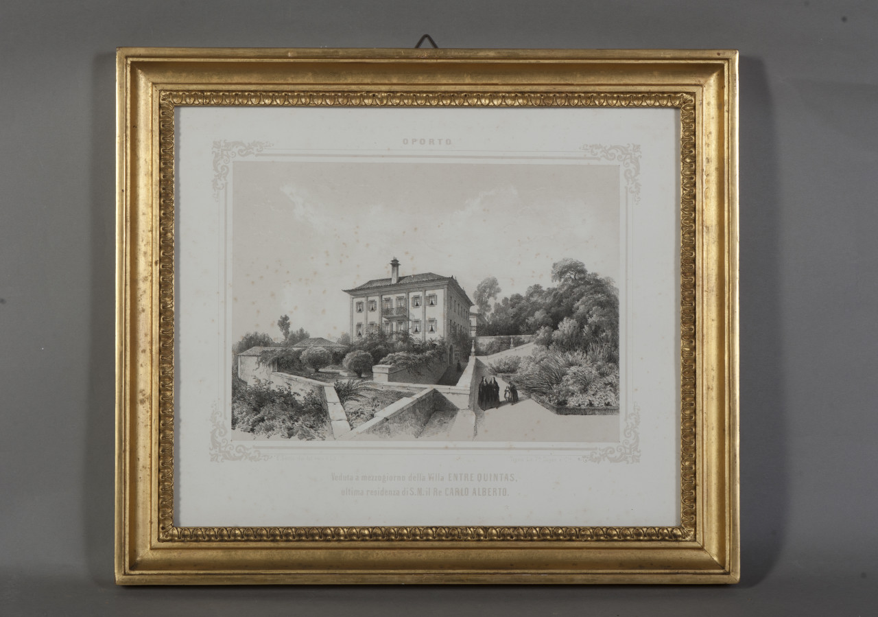 Oporto-Veduta a mezzogiorno della Villa ENTRE-QUINTAS./ ultima residenza di S.M. il Re CARLO ALBERTO, Veduta della villa di Entre Quintas ad Oporto dal lato sud (stampa) di Gonin Guido, Gonin Enrico (metà sec. XIX)