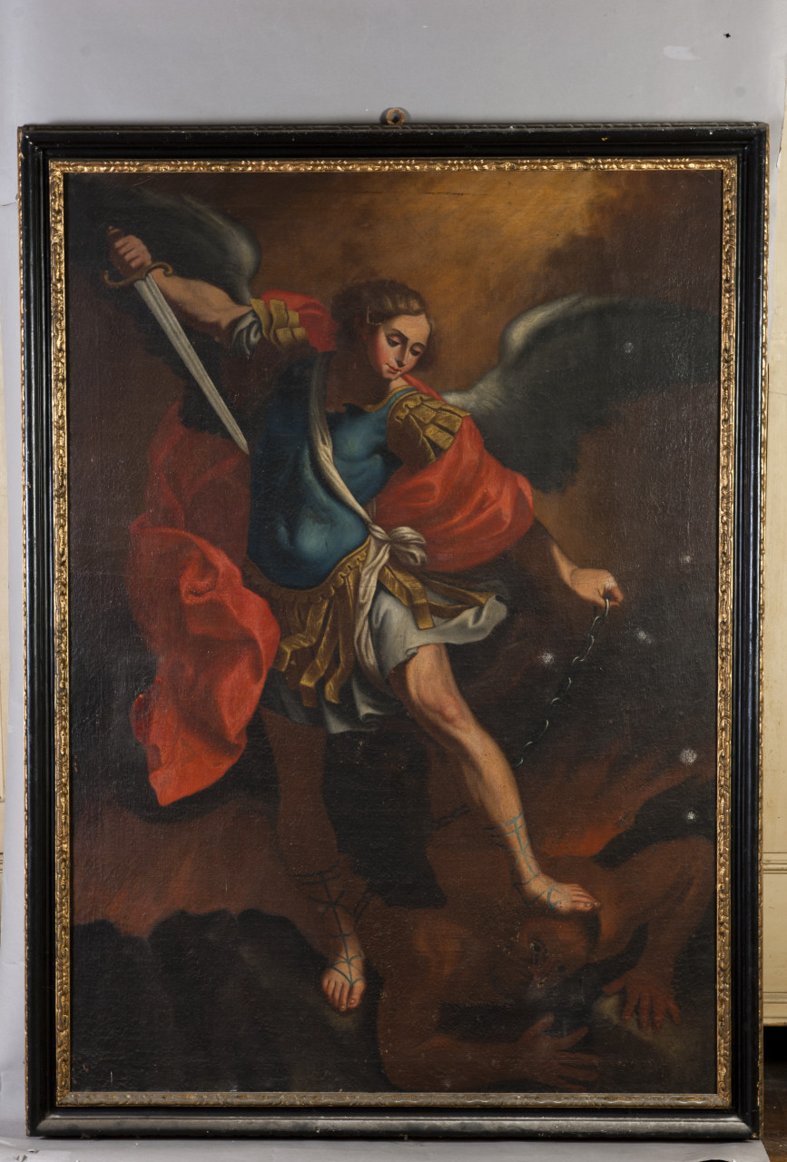 San Michele arcangelo combatte il demonio (dipinto, opera isolata) - ambito Italia centro-settentrionale (seconda metà sec. XVIII)