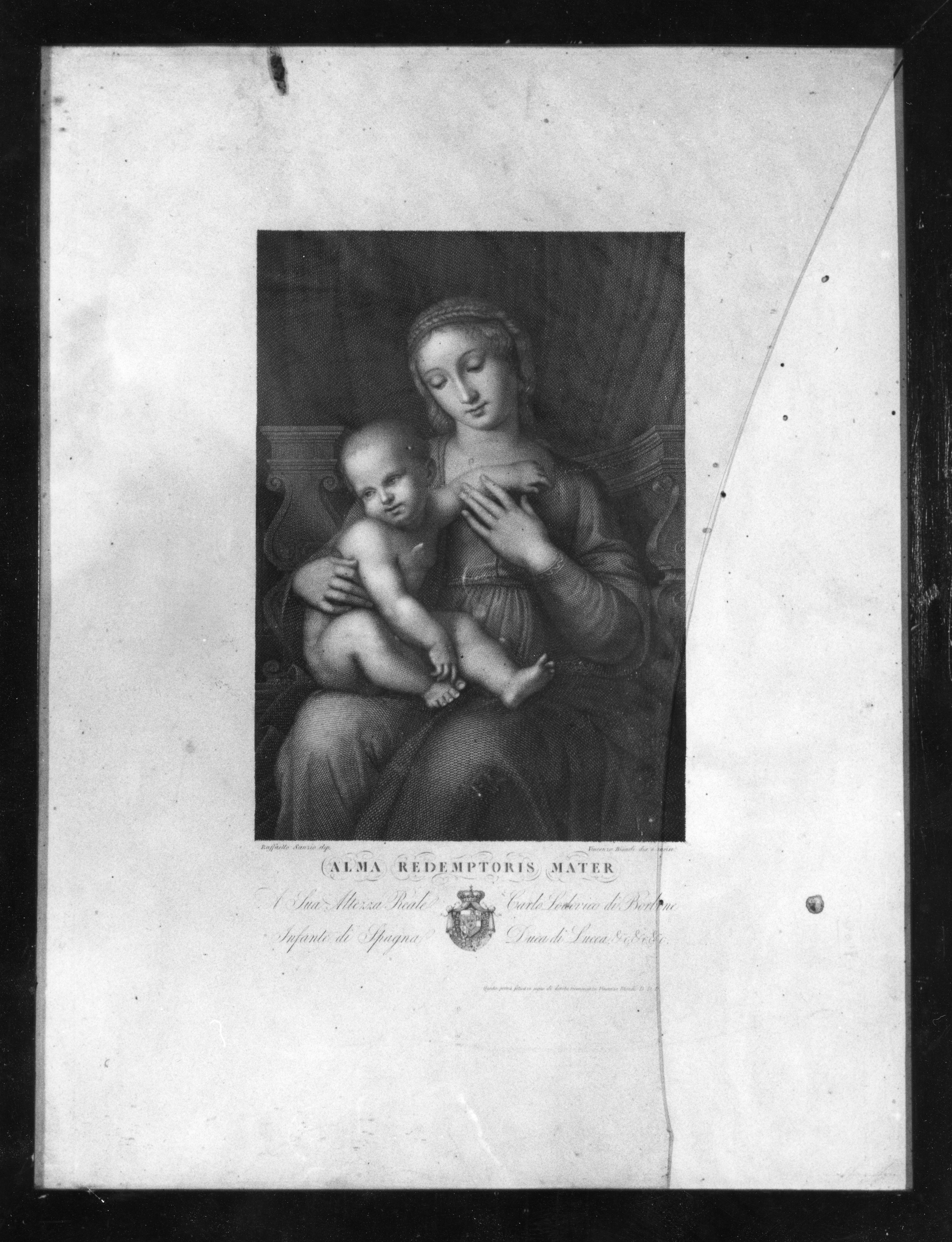 Madonna del Baldacchino, Madonna con Bambino (stampa) di Biondi Vincenzo, Raffaello (secondo quarto sec. XIX)