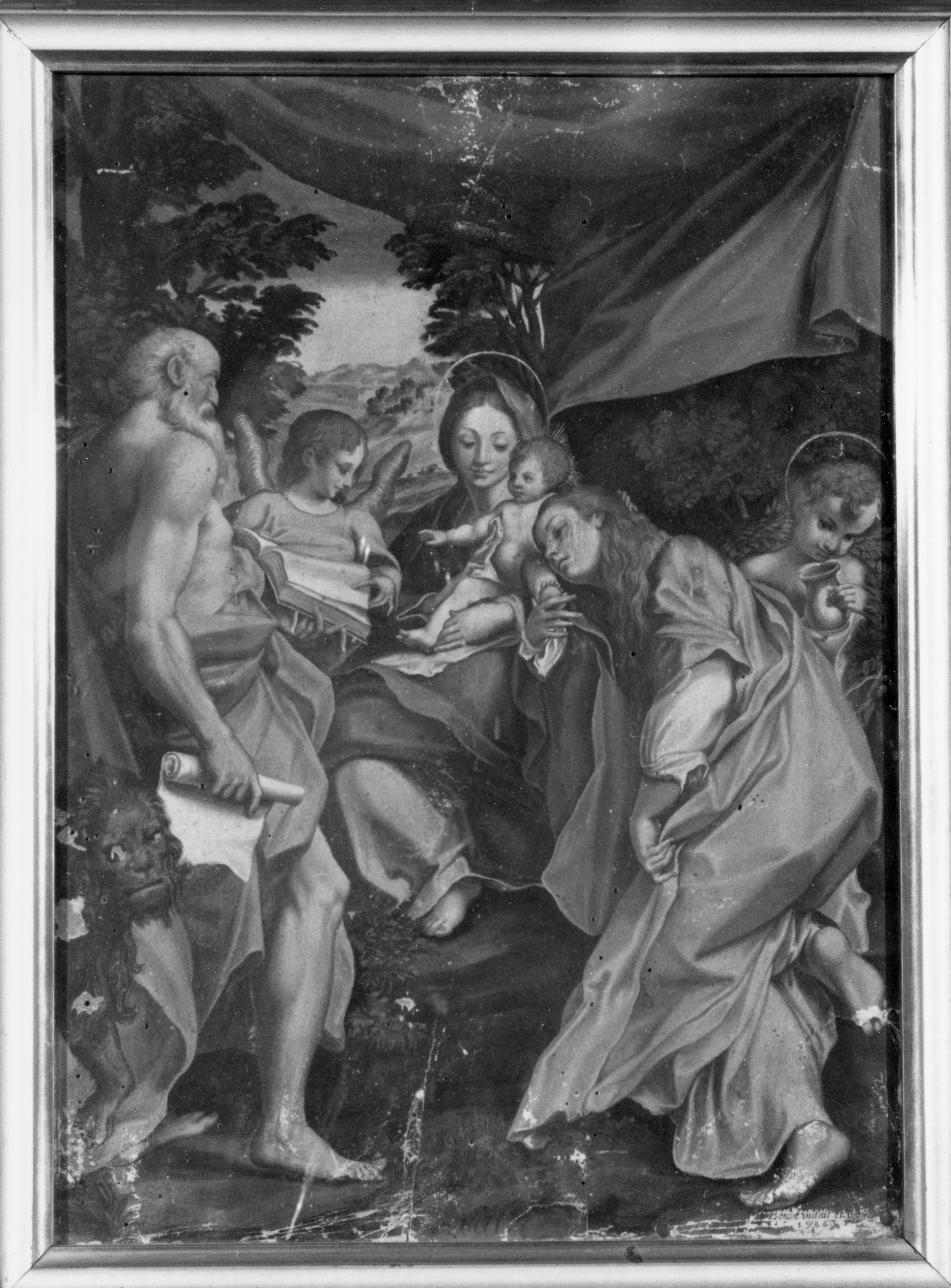 La Madonna di San Gerolamo (Il Giorno), Madonna con Bambino tra angeli e Santi (stampa) di Carracci Agostino, Allegri Antonio detto Correggio (sec. XVI)