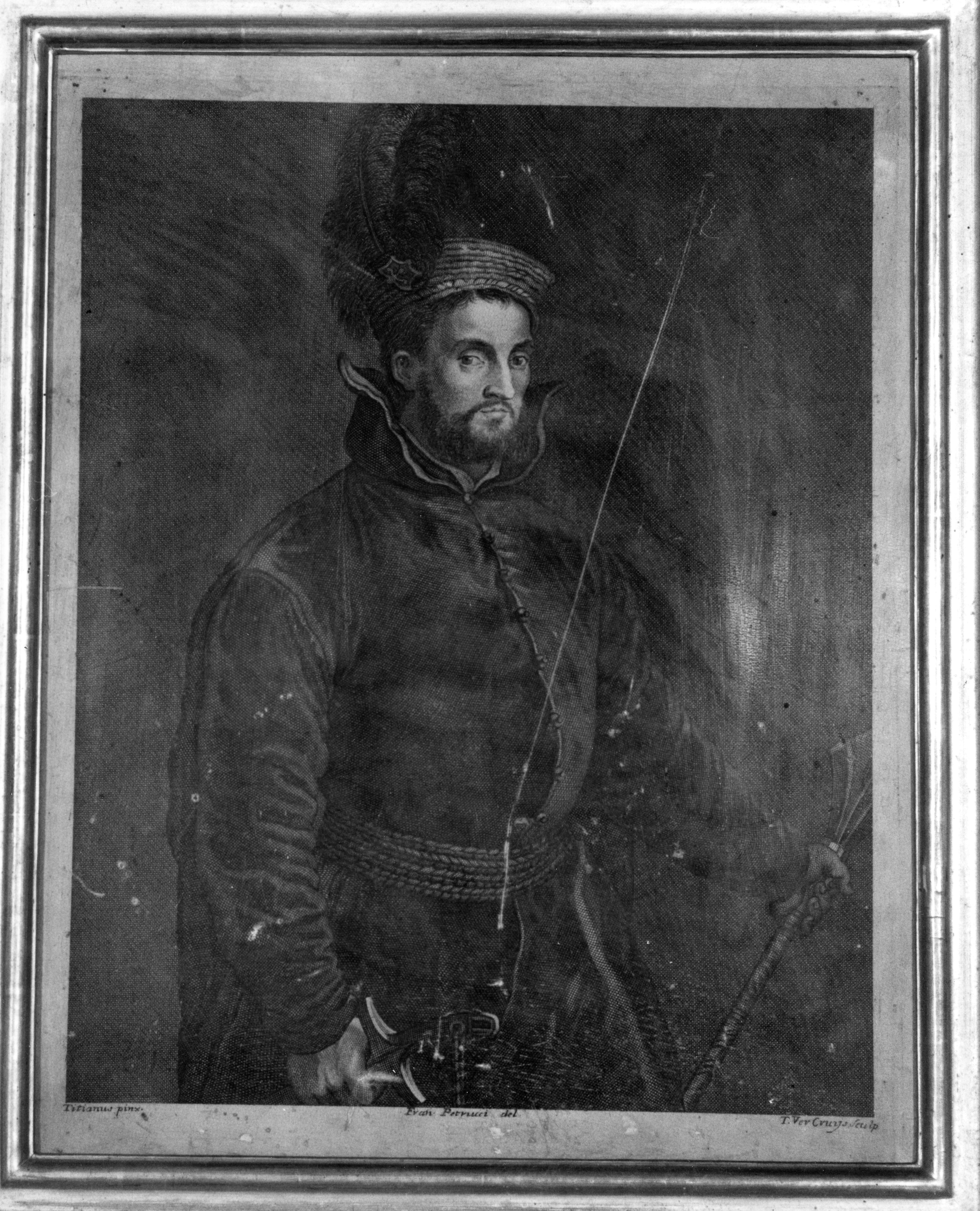 ritratto di Ippolito de' Medici, ritratto d'uomo (stampa) di Verkruys Theodor, Petrucci Francesco, Vecellio Tiziano (sec. XVIII)