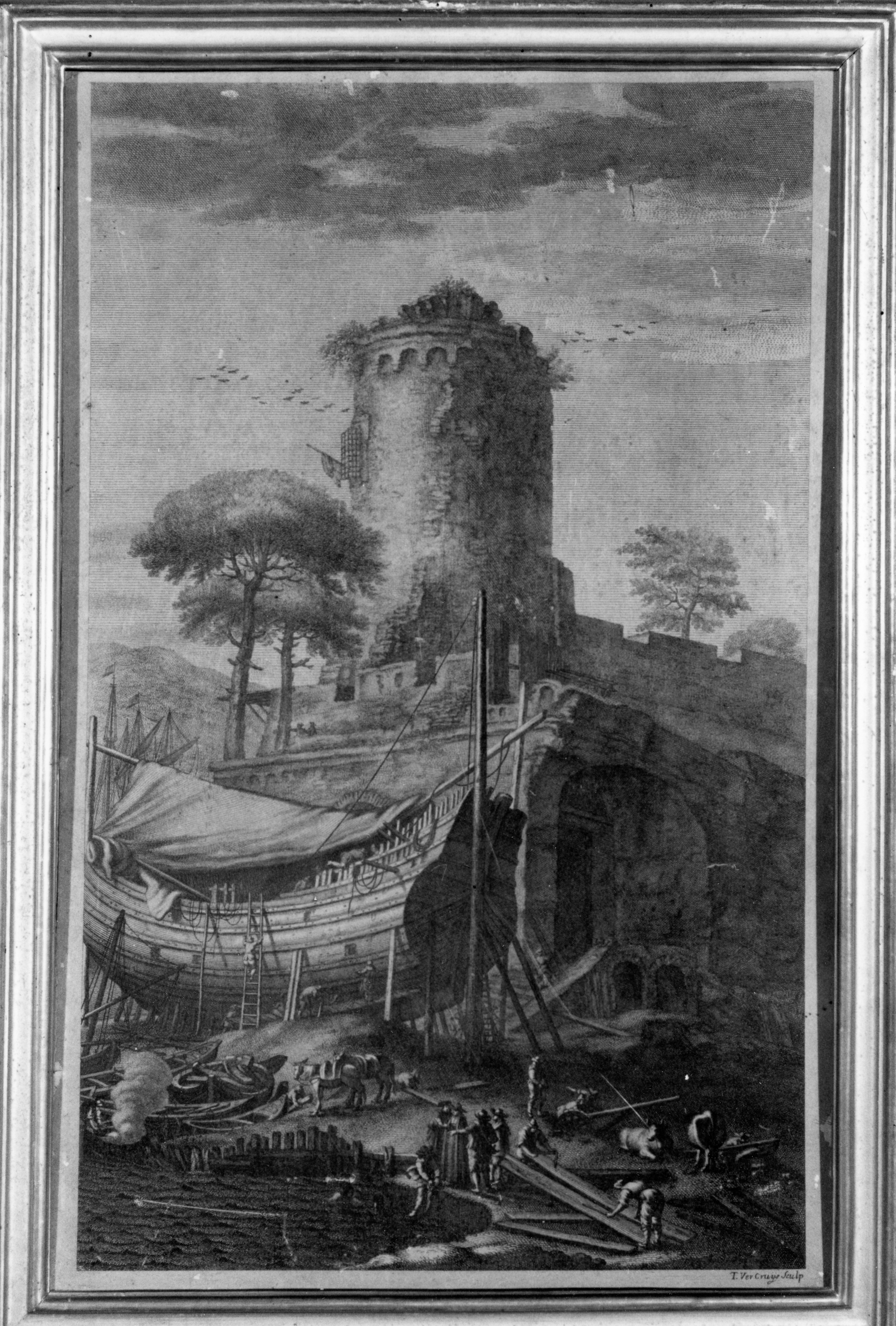 paesaggio con litorale, paesaggio marino (stampa) di Rosa Salvator, Verkruys Theodor (primo quarto sec. XVIII)