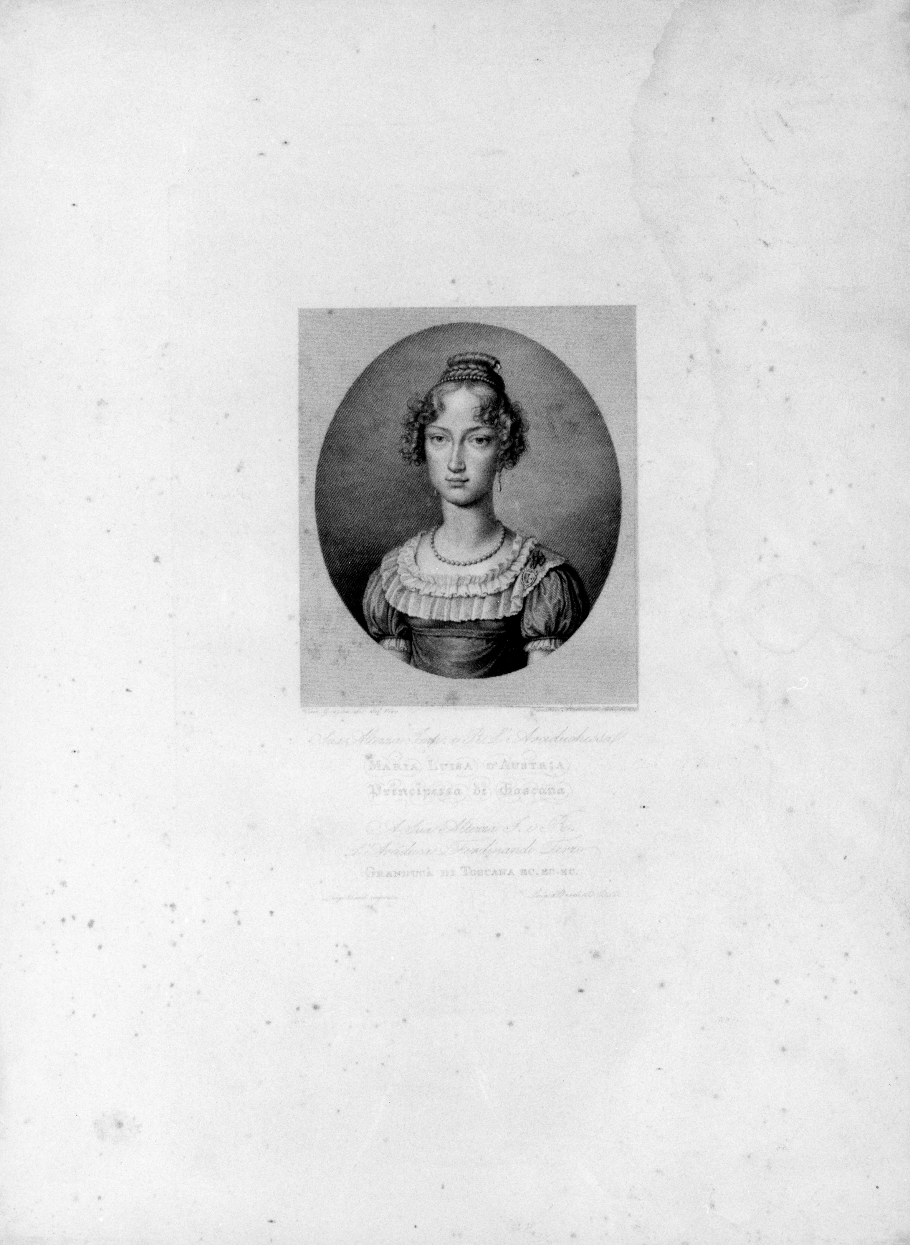 ritratto dell'Arciduchessa Maria Luisa d'Austria, ritratto di donna (stampa) di Steinla Moritz, Anderloni Faustino (sec. XIX)