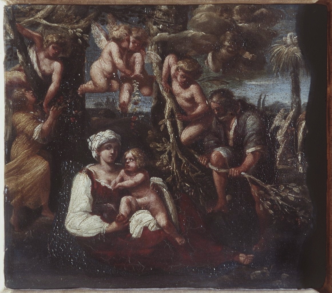 riposo nella fuga in Egitto (dipinto) - scuola bolognese (primo quarto sec. XVII)