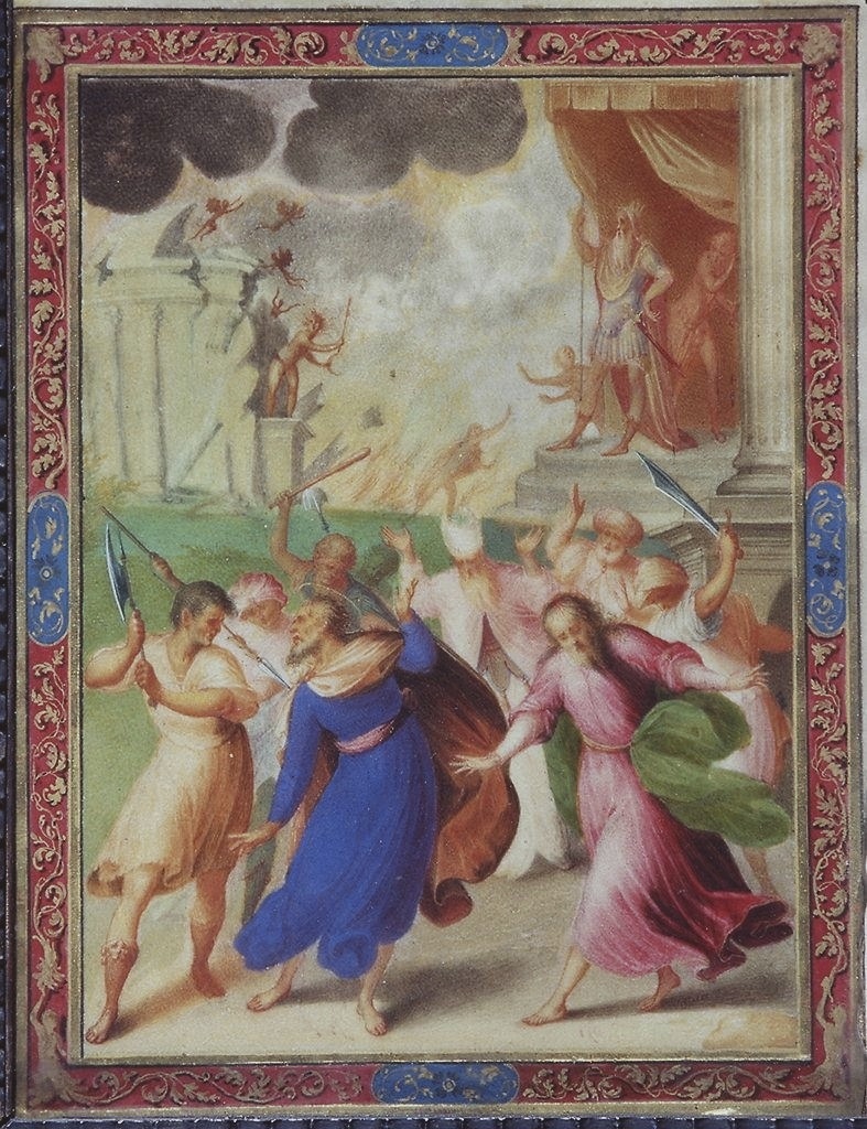 martirio di San Simone e di San Taddeo (miniatura) di Mariani Valerio (primo quarto sec. XVII)