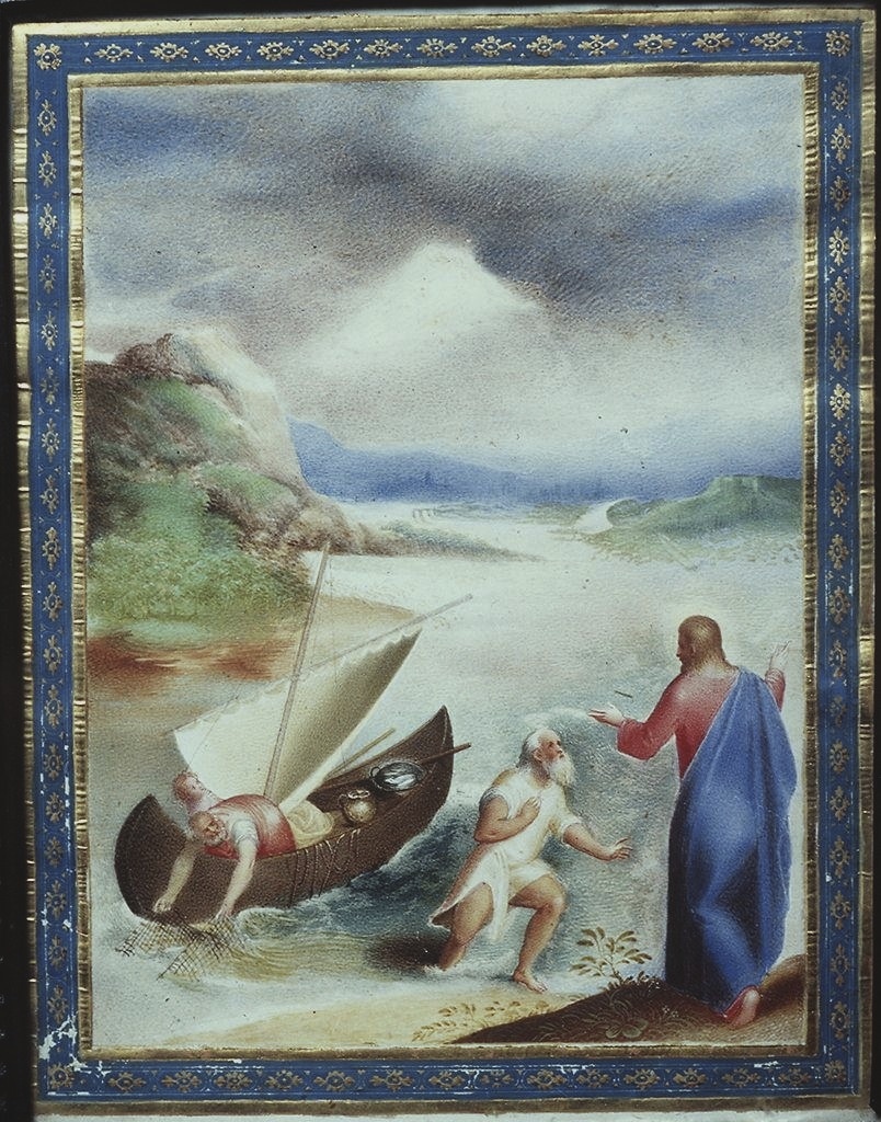 San Pietro cammina sulle acque (miniatura) di Mariani Valerio (primo quarto sec. XVII)