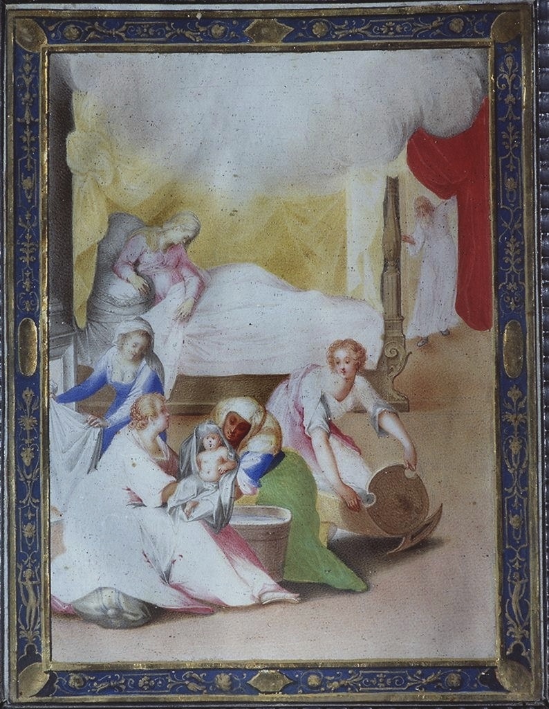 nascita di San Giovanni Battista (miniatura) di Mariani Valerio (primo quarto sec. XVII)