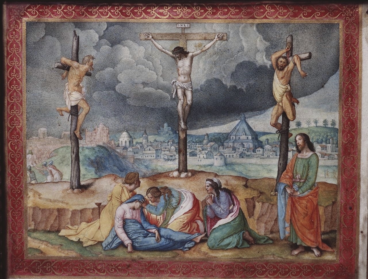 crocifissione di Cristo (miniatura) di Lupi Simone (secc. XVI/ XVII)
