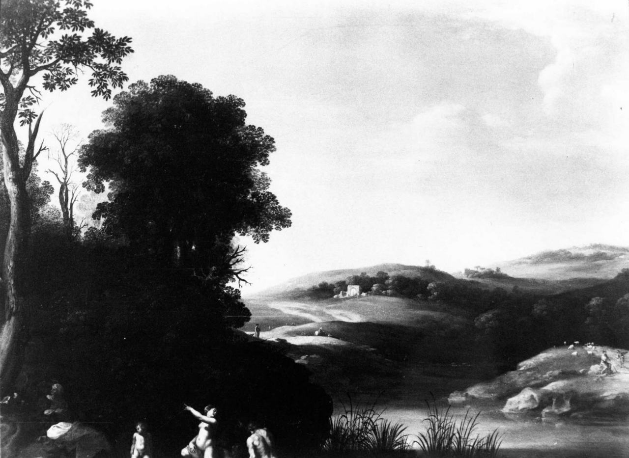 paesaggio fluviale con bagnanti (dipinto) di Poelenburgh Cornelis van (sec. XVII)