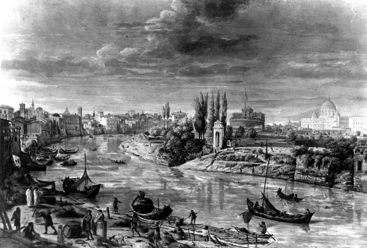 Veduta di Roma con porto di Ripetta sul Tevere, veduta di città (dipinto) di Wittel Gaspar van (sec. XVII)
