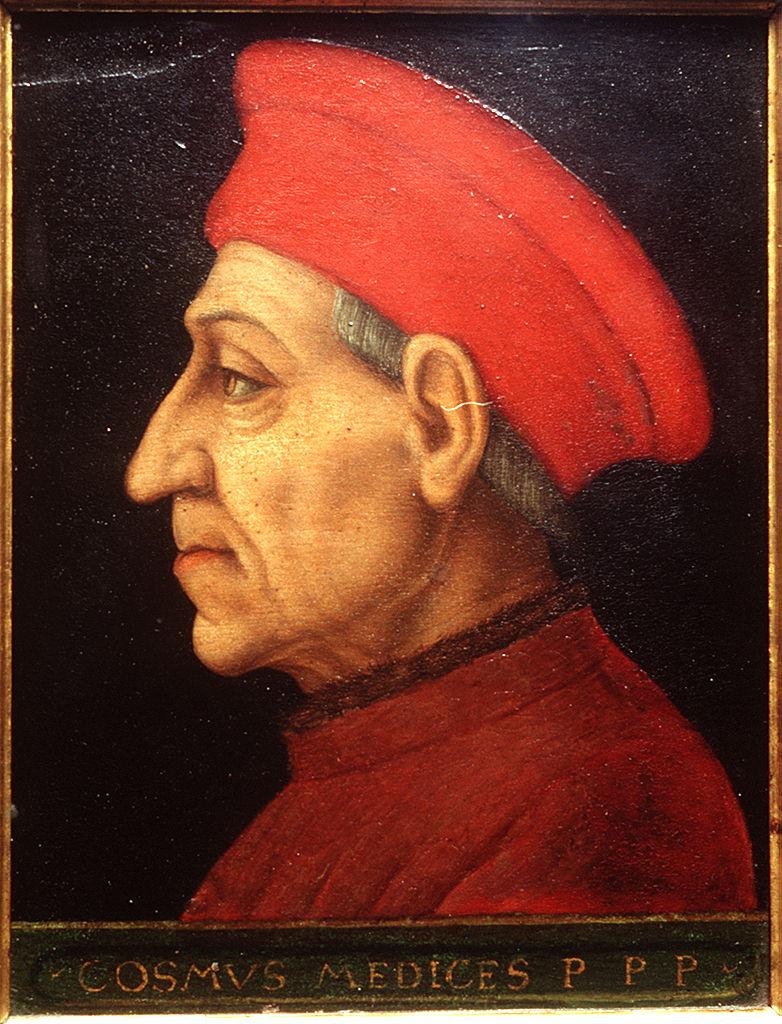 ritratto di Cosimo il Vecchio de' Medici (miniatura) di Bronzino (bottega) (sec. XVI)