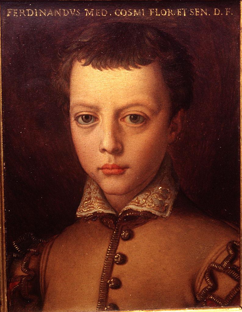 ritratto di Ferdinando I de' Medici bambino (miniatura) di Bronzino (bottega) (sec. XVI)