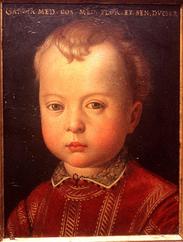 ritratto di Don Garzia de' Medici bambino (miniatura) di Bronzino (bottega) (sec. XVI)