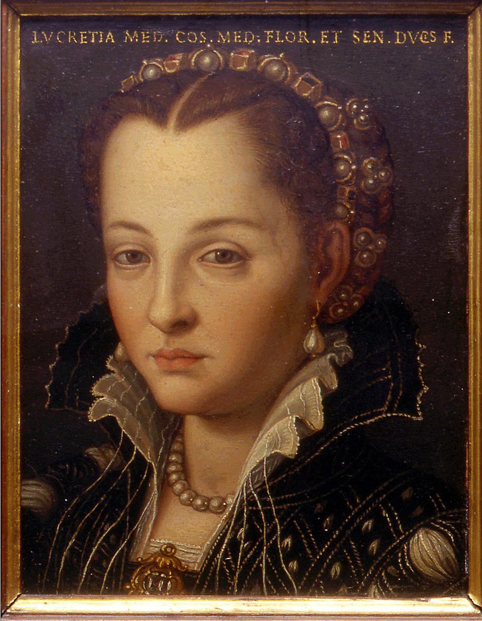 ritratto di Lucrezia de' Medici (miniatura) di Bronzino (bottega) (sec. XVI)