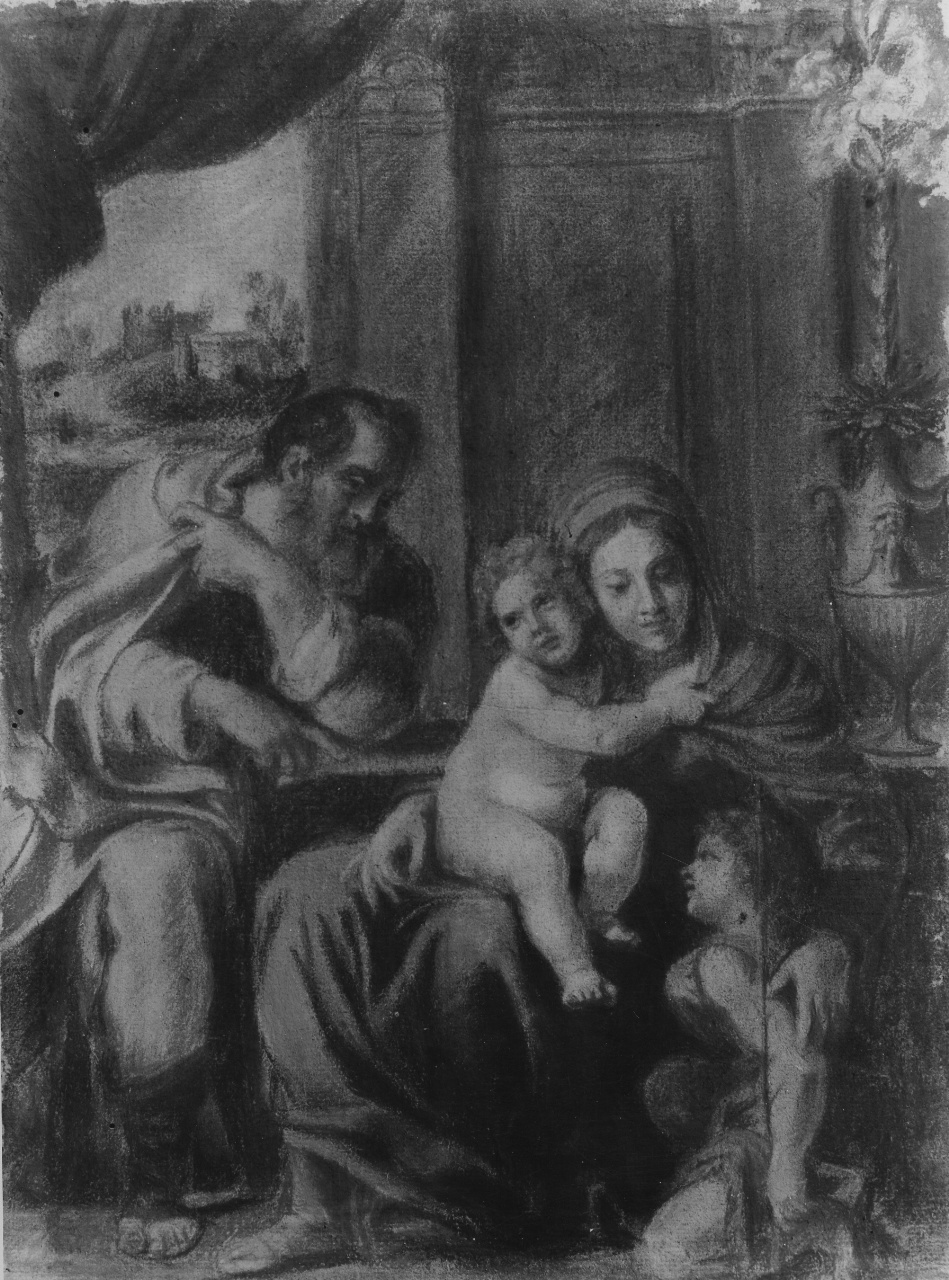 Sacra Famiglia con San Giovanni Battista bambino (dipinto) - ambito italiano (sec. XVII)