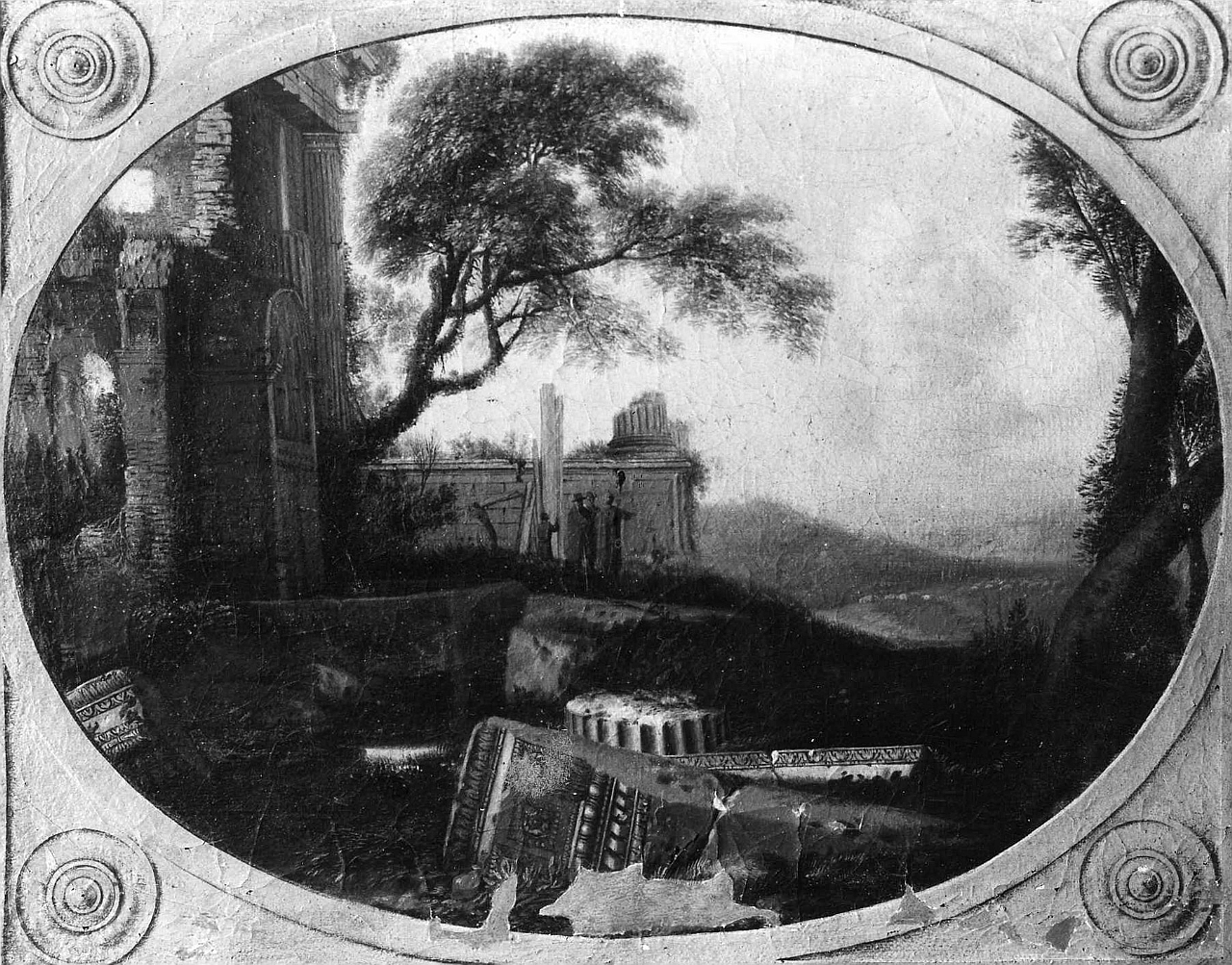paesaggio con rovine (dipinto) di La Hyre Laurent de (cerchia) (sec. XVIII)