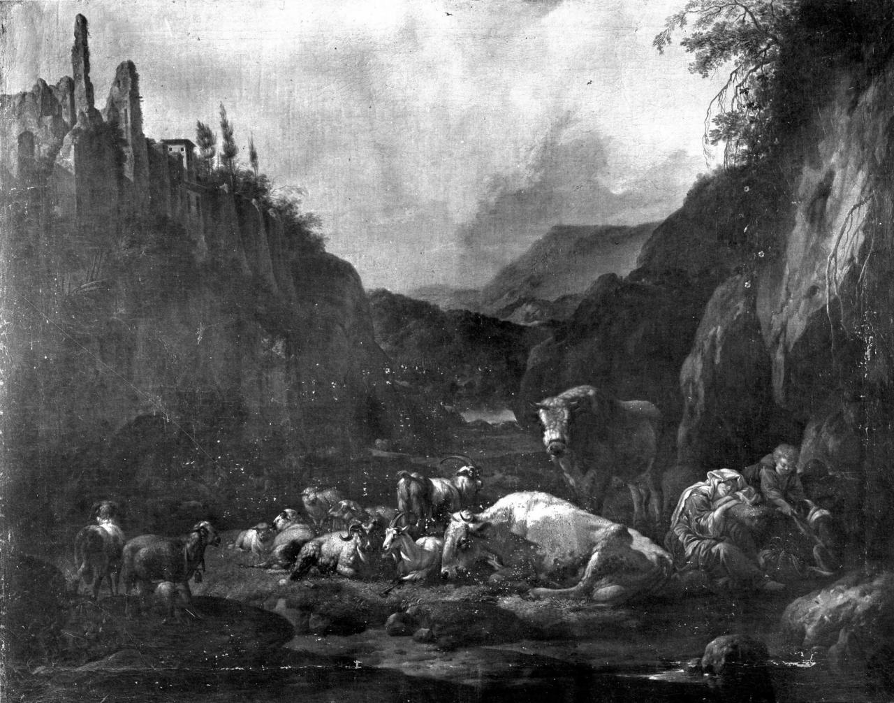 paesaggio con pastori e animali (dipinto) di Roos Johann Melchior (sec. XVII)