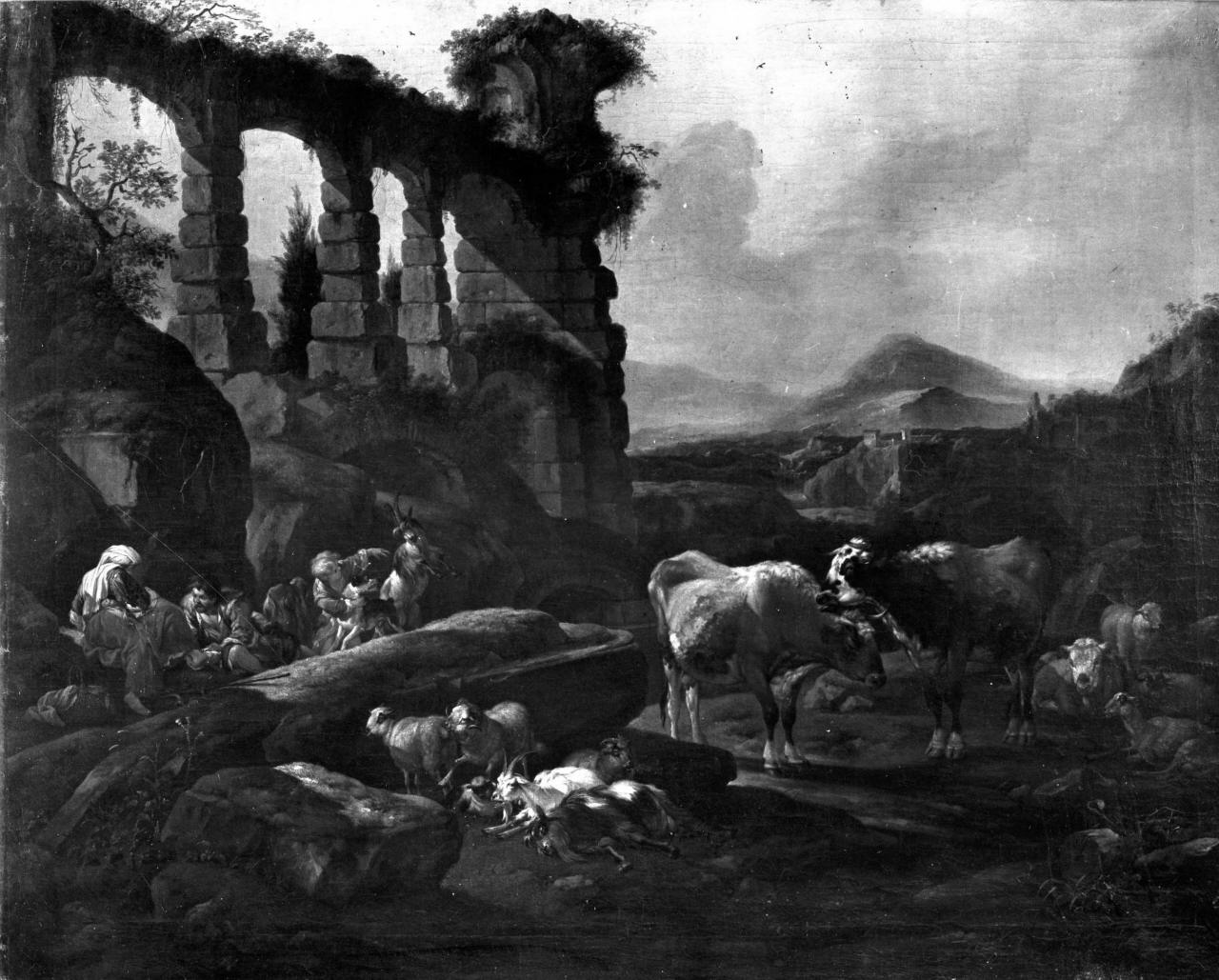 paesaggio con pastori e animali (dipinto) di Roos Johann Melchior (sec. XVII)