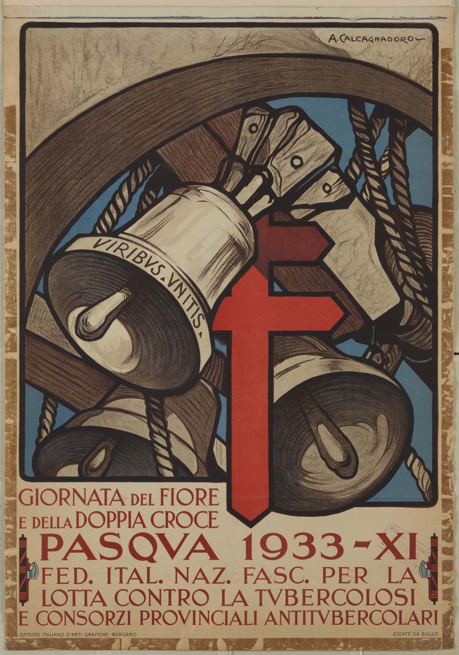 campane sciolte con motto e doppia croce rossa (manifesto) di Calcagnadoro Antonino (sec. XX)