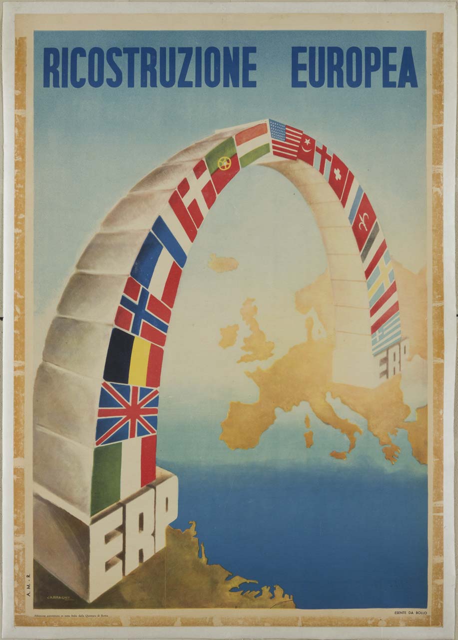 arco composto di bandiere europee e americana (manifesto) di Carfagni Federioco (sec. XX)