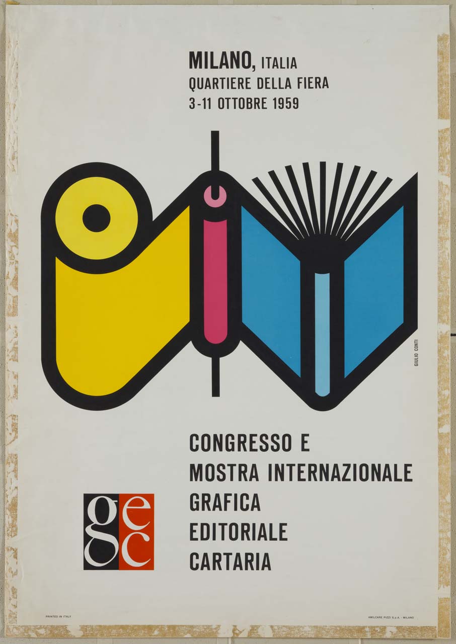 rotolo di carta, rullo e libro (manifesto) di Conti Giulio (sec. XX)