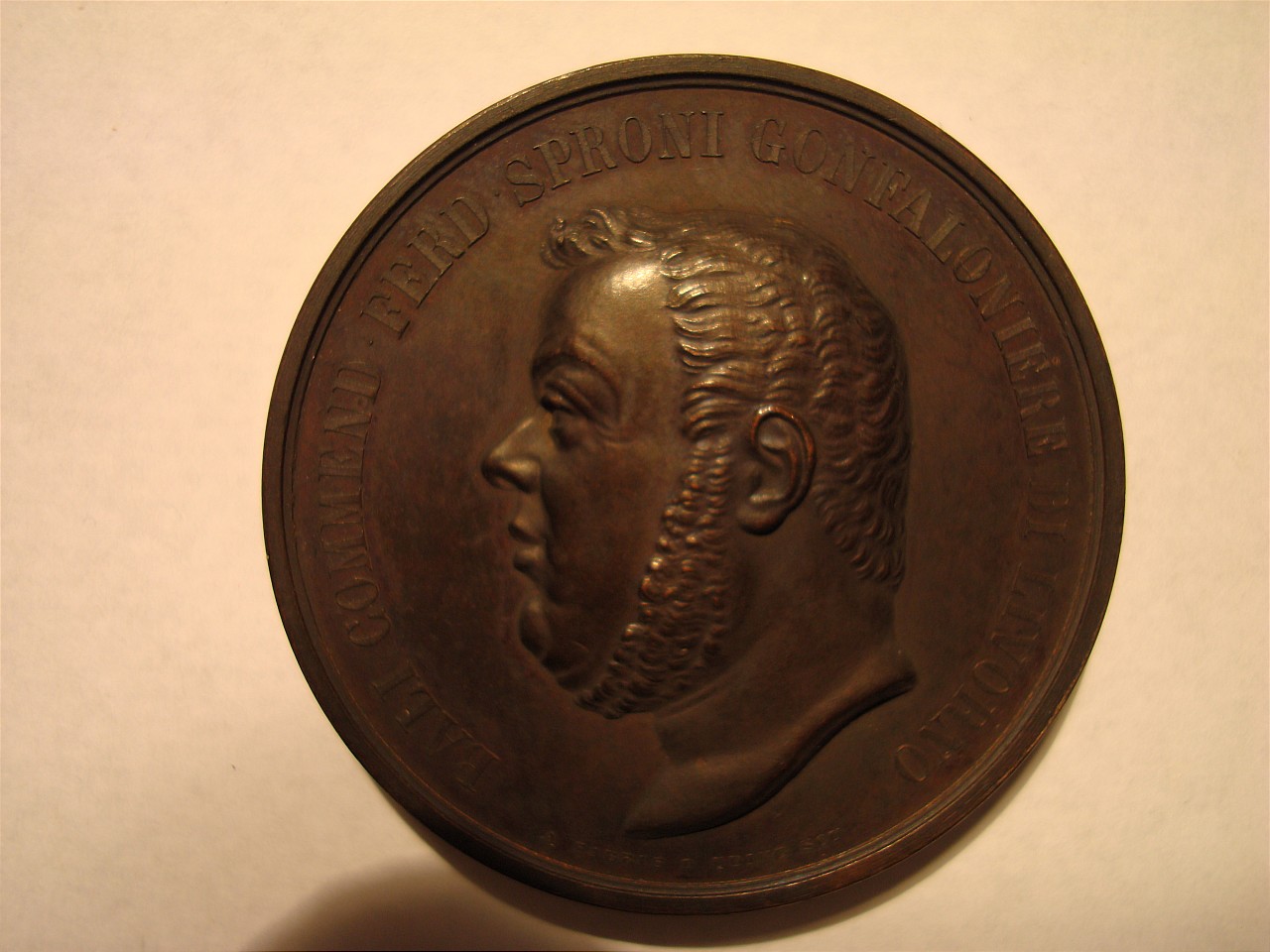ritratto di Ferdinando Sproni (medaglia) di Fabris Antonio (sec. XIX)